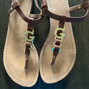 Guess Brown Leather Strap Sandals Sz 6.5